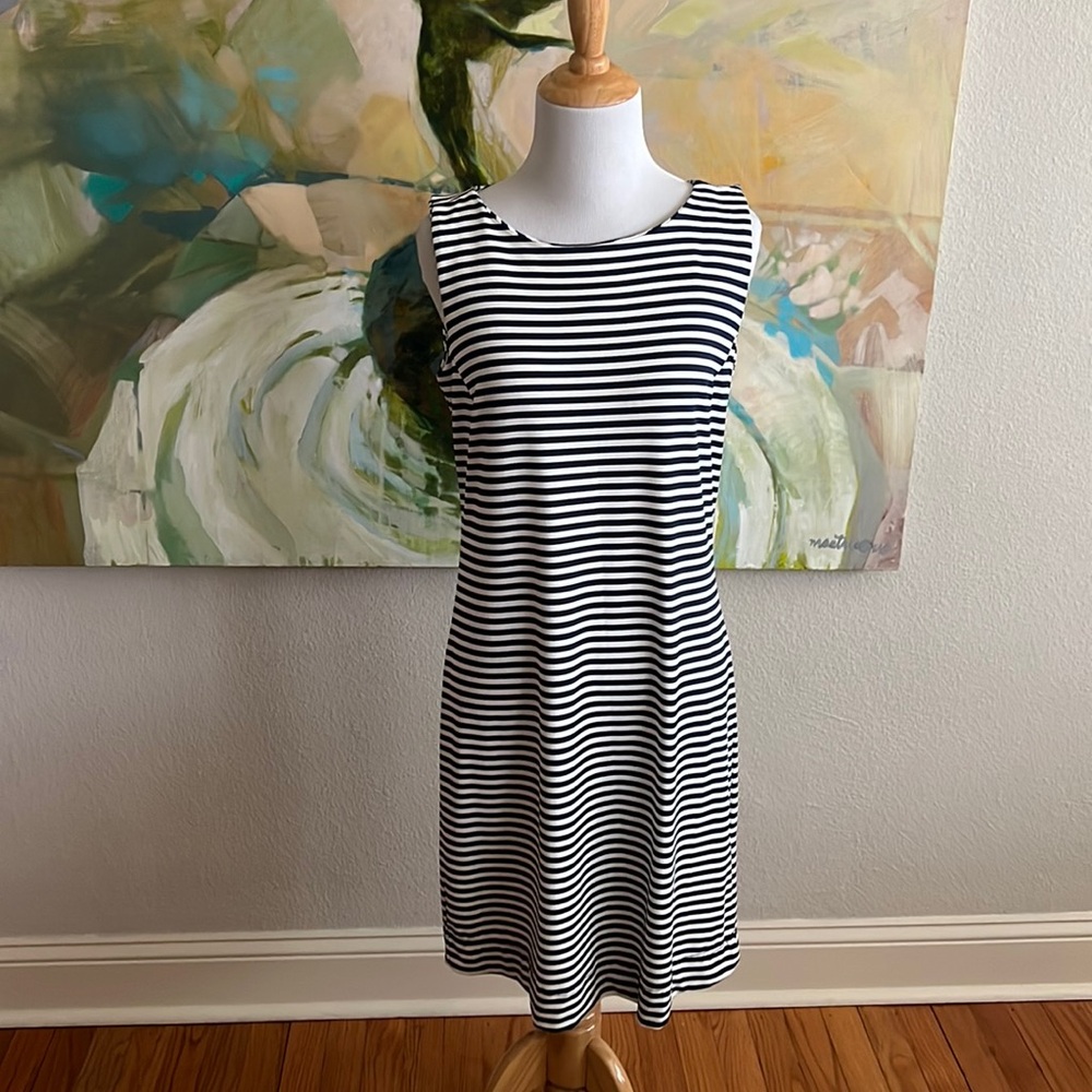 Lulu-B Navy Blue & White Striped Shift Boatneck Dress small